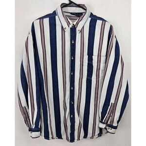 IDT - Striped Chambray Button Down Shirt - Mens Sz L - White - Cotton - Vintage